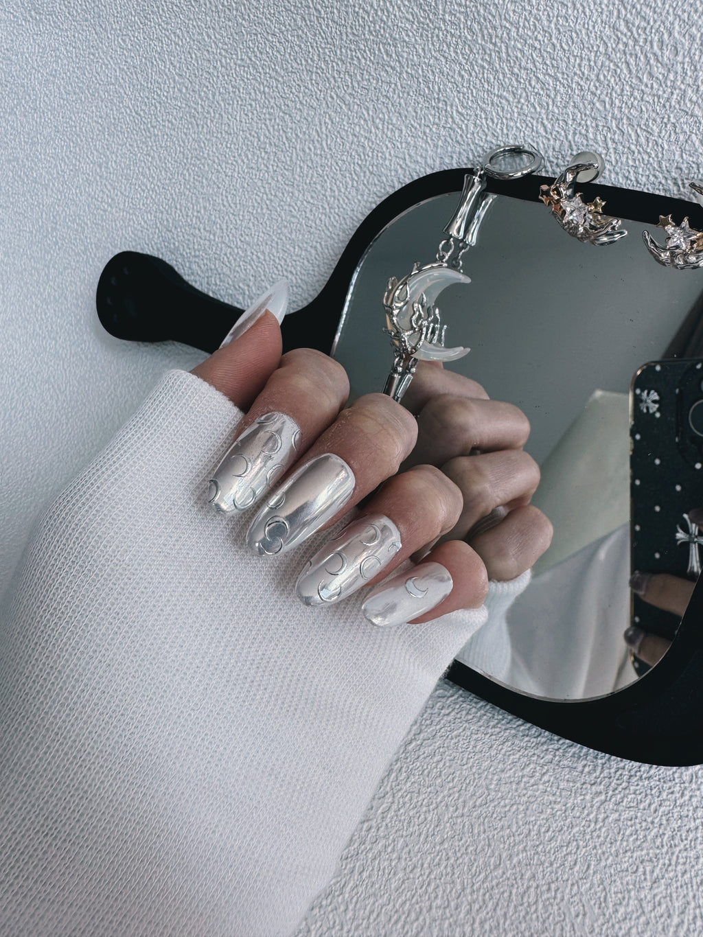 Moonlit Cosmos - SILVER SATELLITE Nails | Galaxy Aura Press-Ons