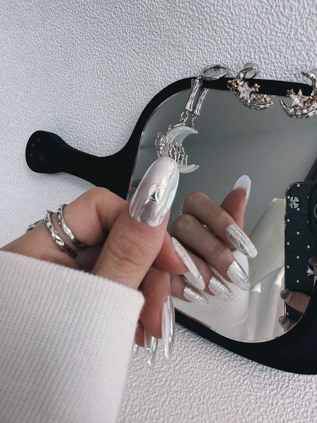 Moonlit Cosmos - SILVER SATELLITE Nails | Galaxy Aura Press-Ons