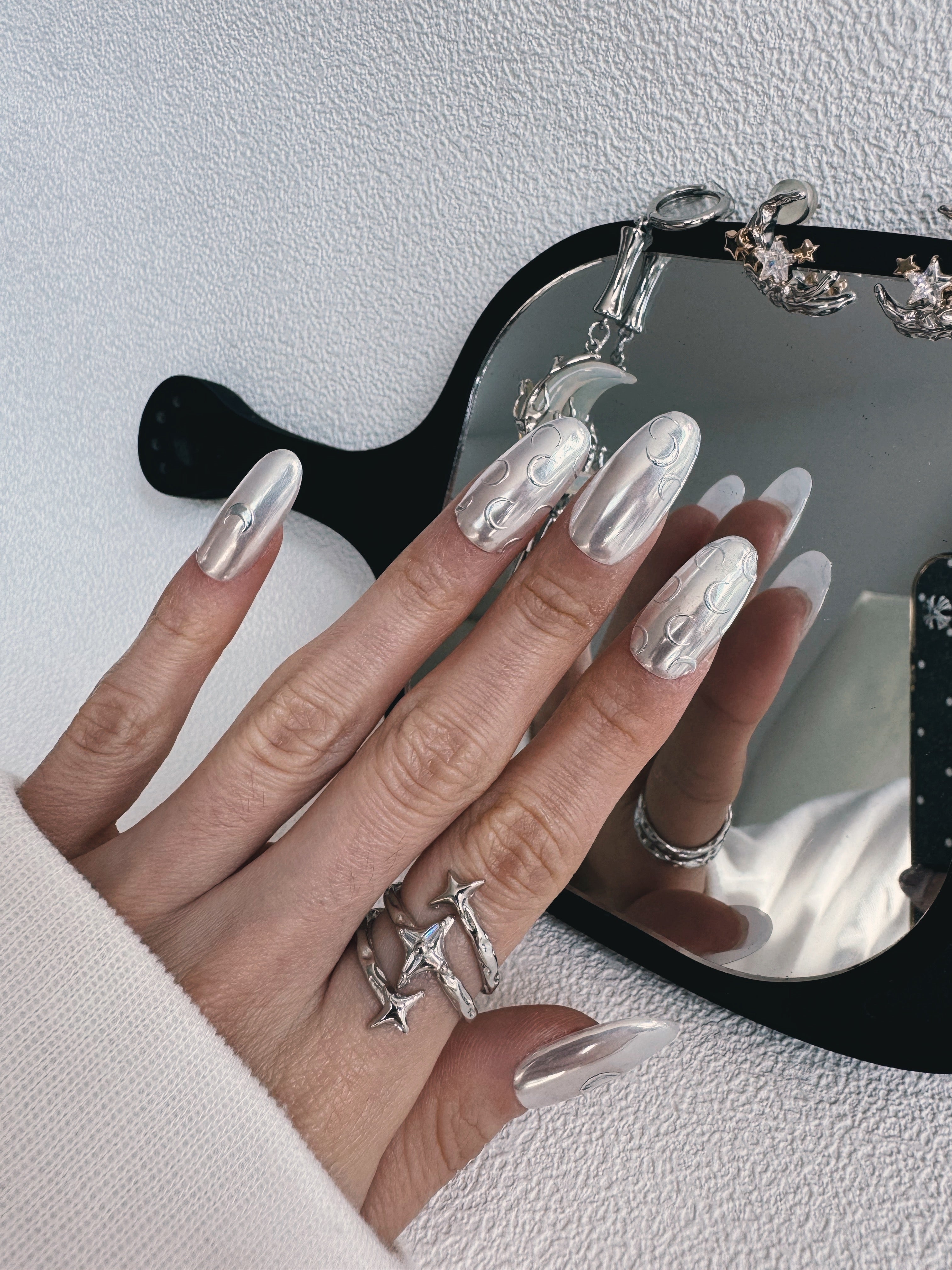 Moonlit Cosmos - SILVER SATELLITE Nails | Galaxy Aura Press-Ons