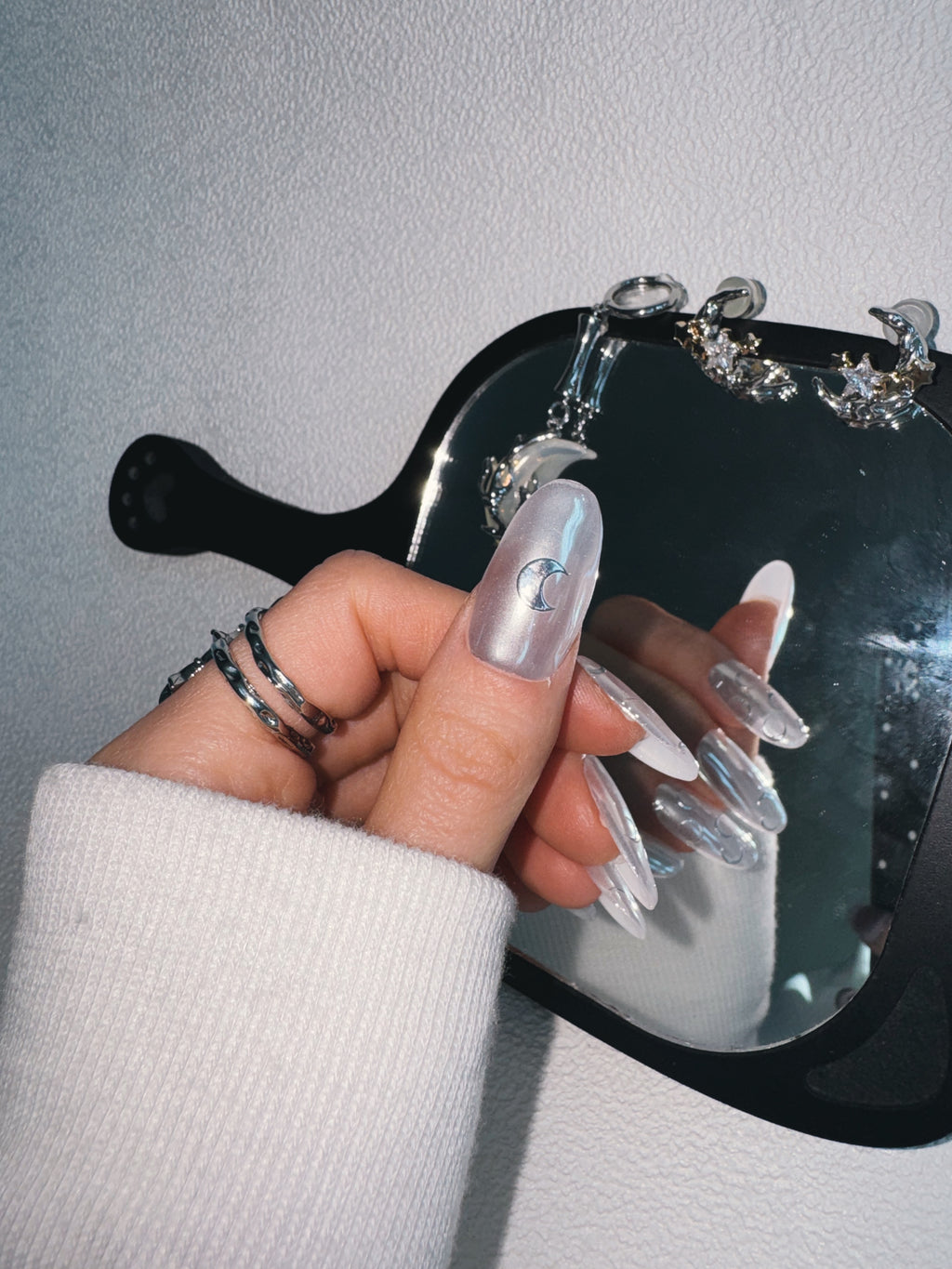 Moonlit Cosmos - SILVER SATELLITE Nails | Galaxy Aura Press-Ons