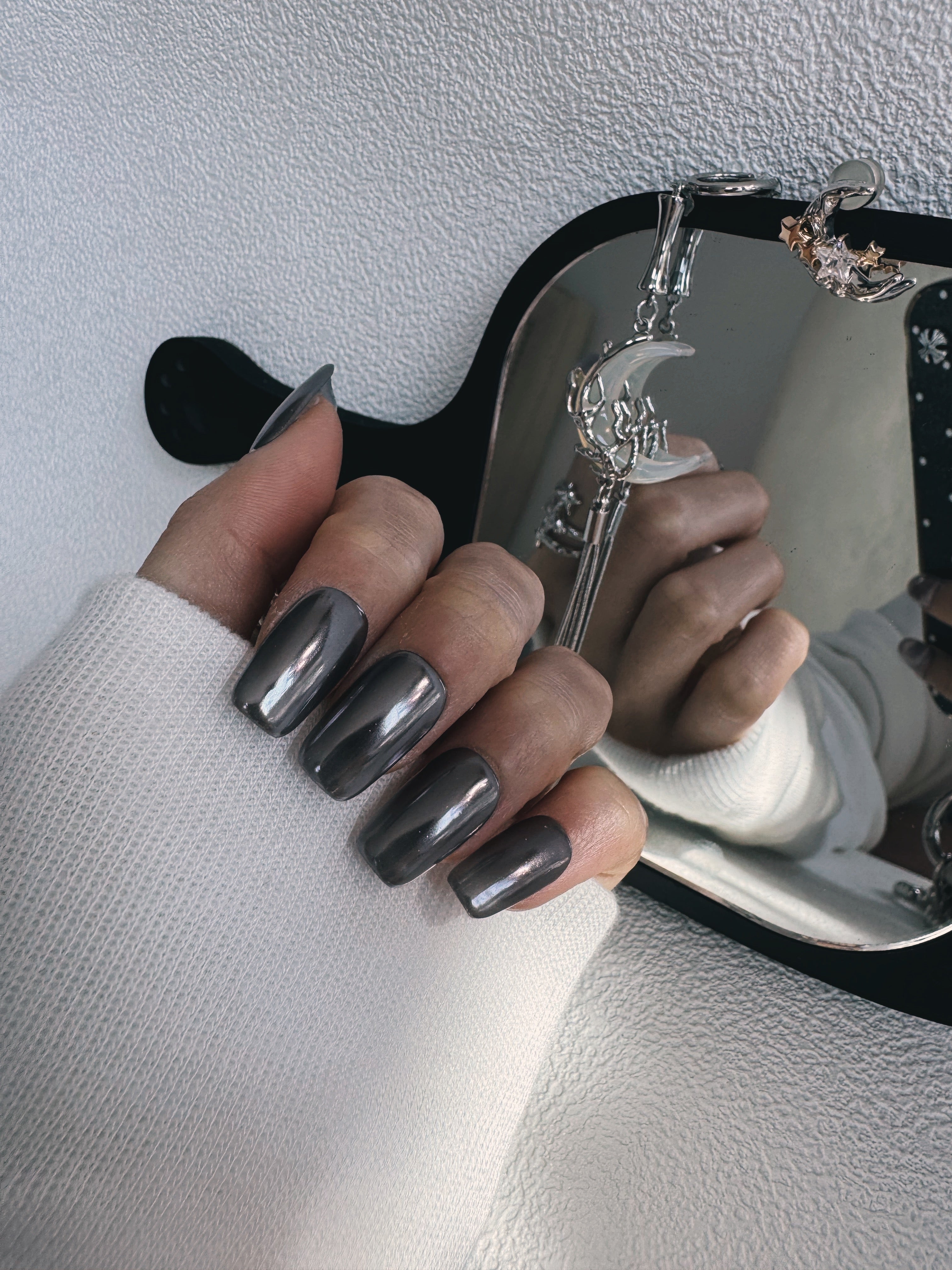 Moonlit Cosmos - TITANIUM MOON Nails | Galaxy Aura Press-Ons