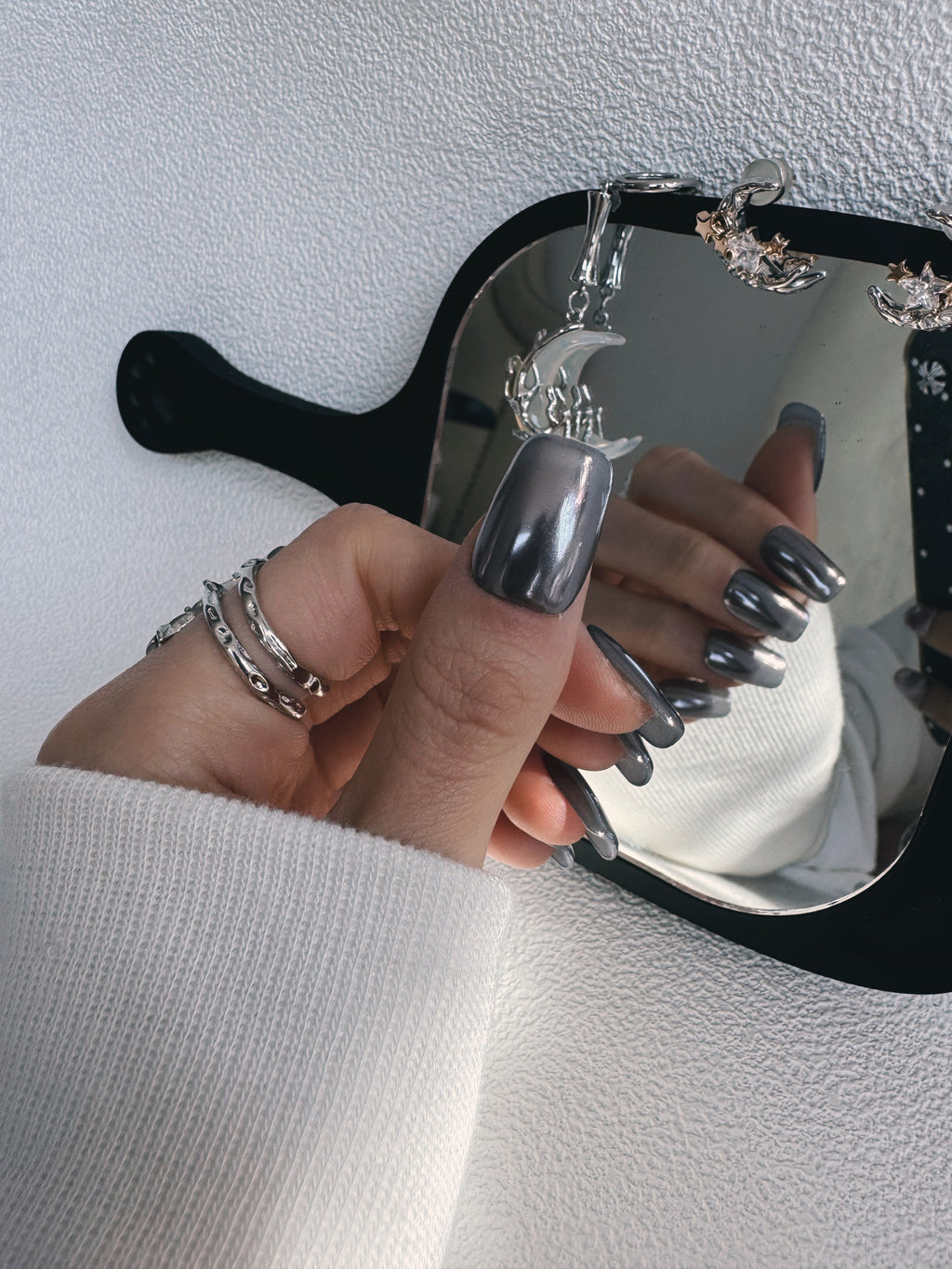 Moonlit Cosmos - TITANIUM MOON Nails | Galaxy Aura Press-Ons