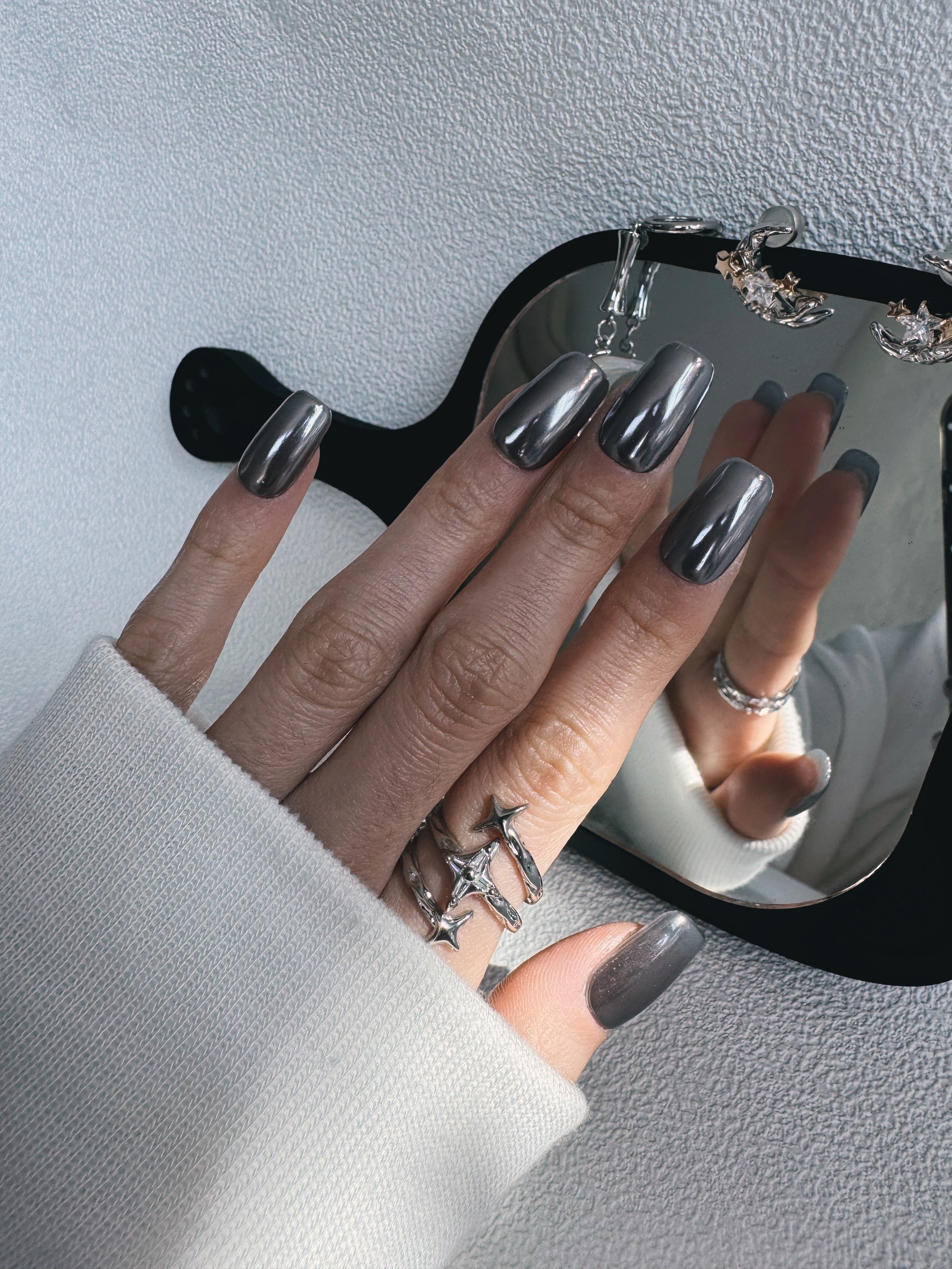 Moonlit Cosmos - TITANIUM MOON Nails | Galaxy Aura Press-Ons