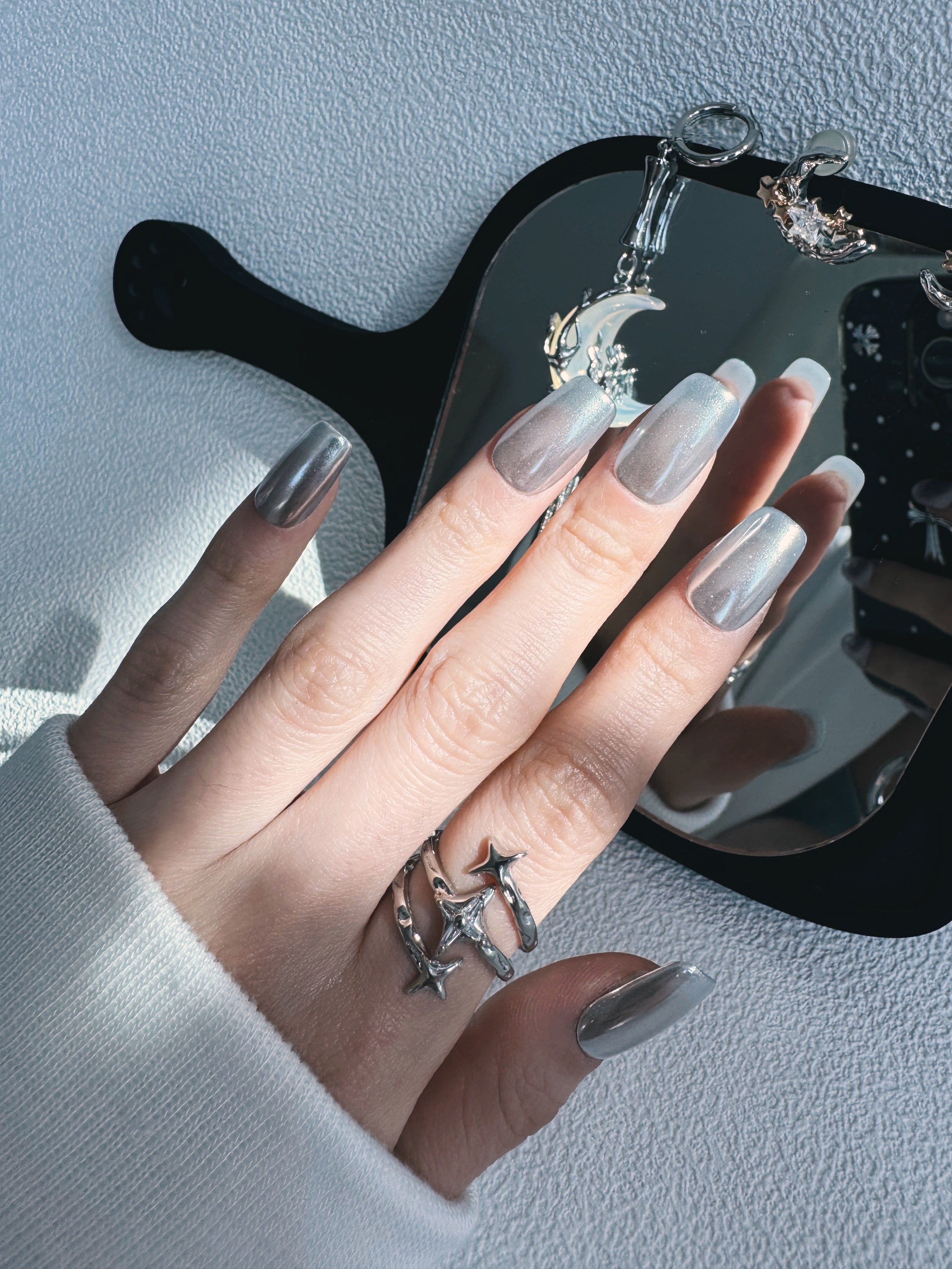 Moonlit Cosmos - STELLAR CHROME Nails | Galaxy Aura Press-Ons