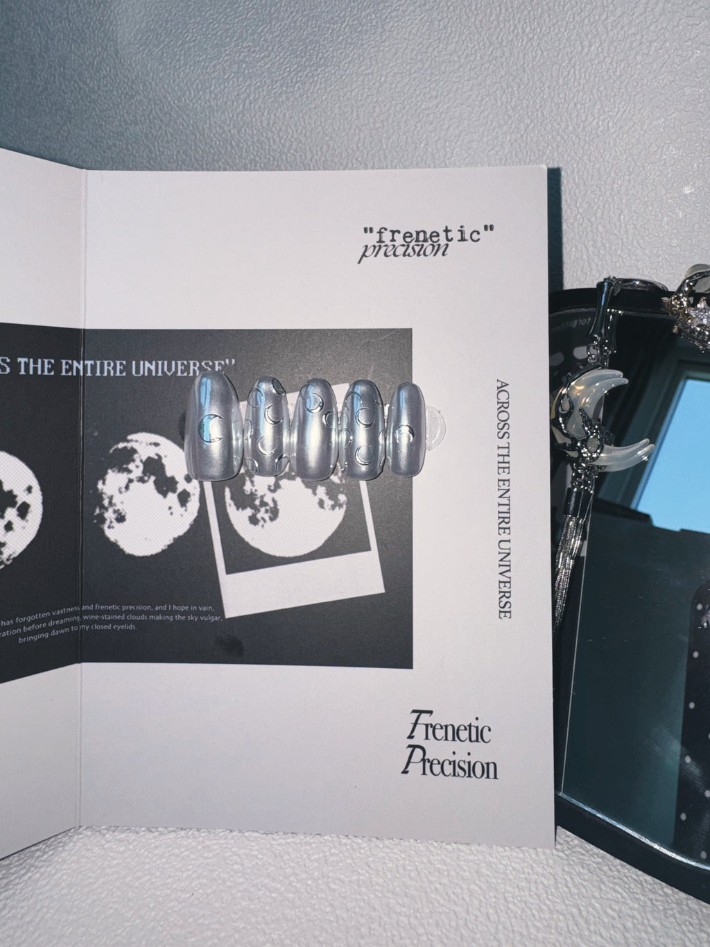 Moonlit Cosmos - SILVER SATELLITE Nails | Galaxy Aura Press-Ons