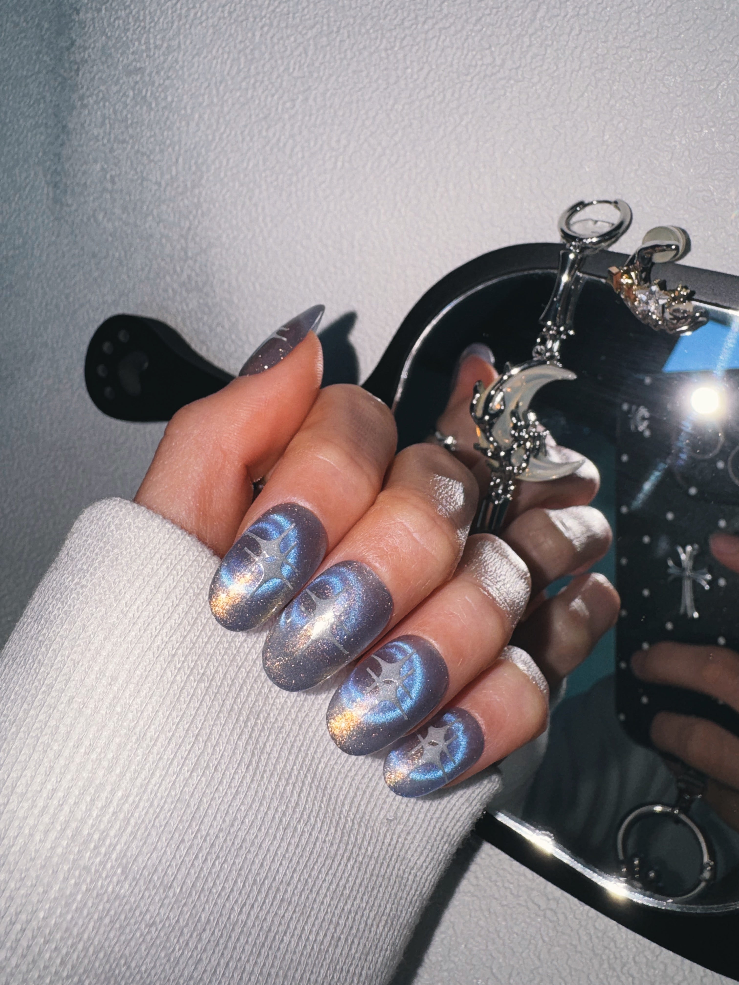 Moonlit Cosmos - CELESTIAL BLOOM Nails | Galaxy Aura Press-Ons