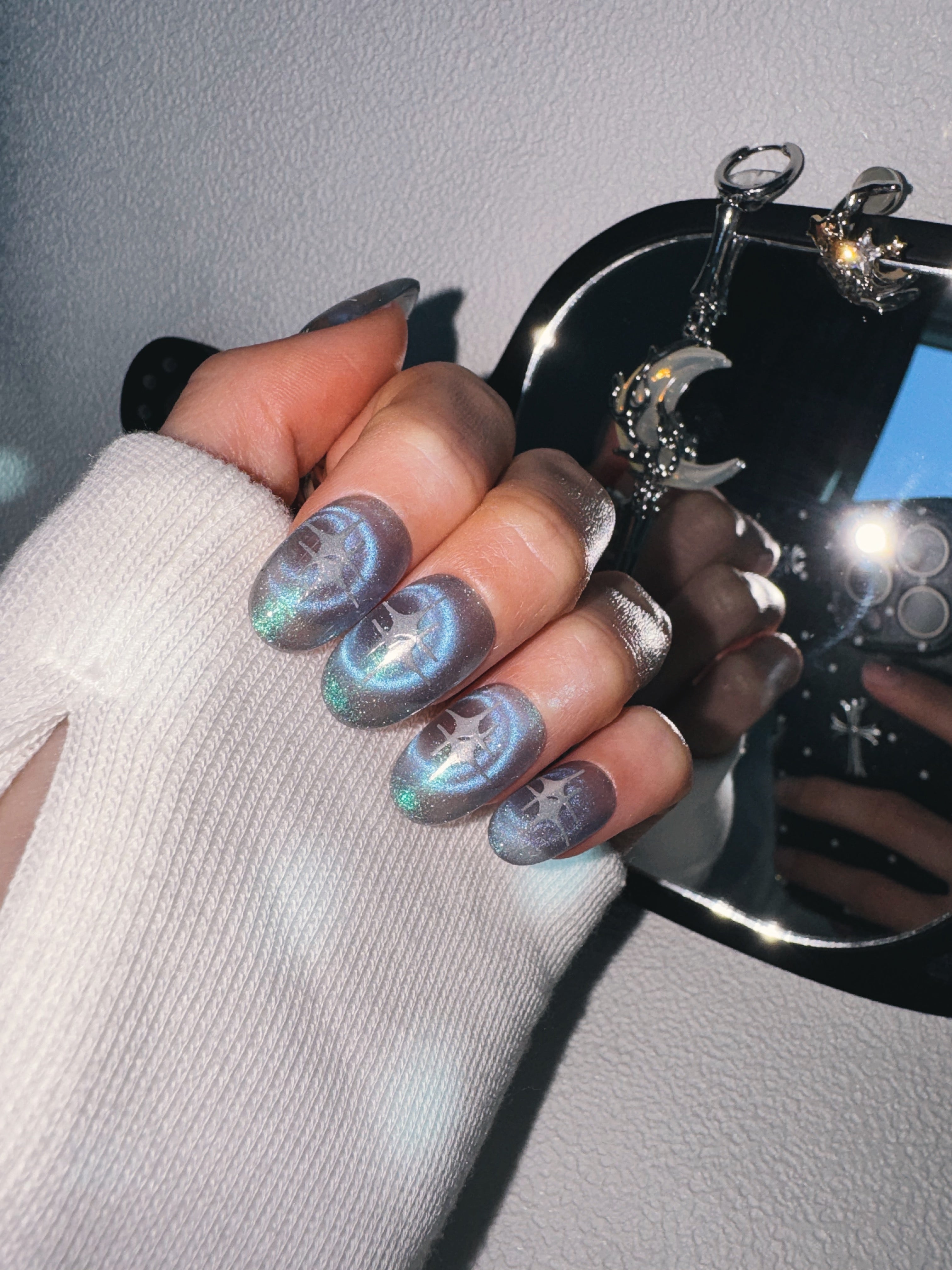 Moonlit Cosmos - AURORA TIDE Nails | Galaxy Aura Press-Ons