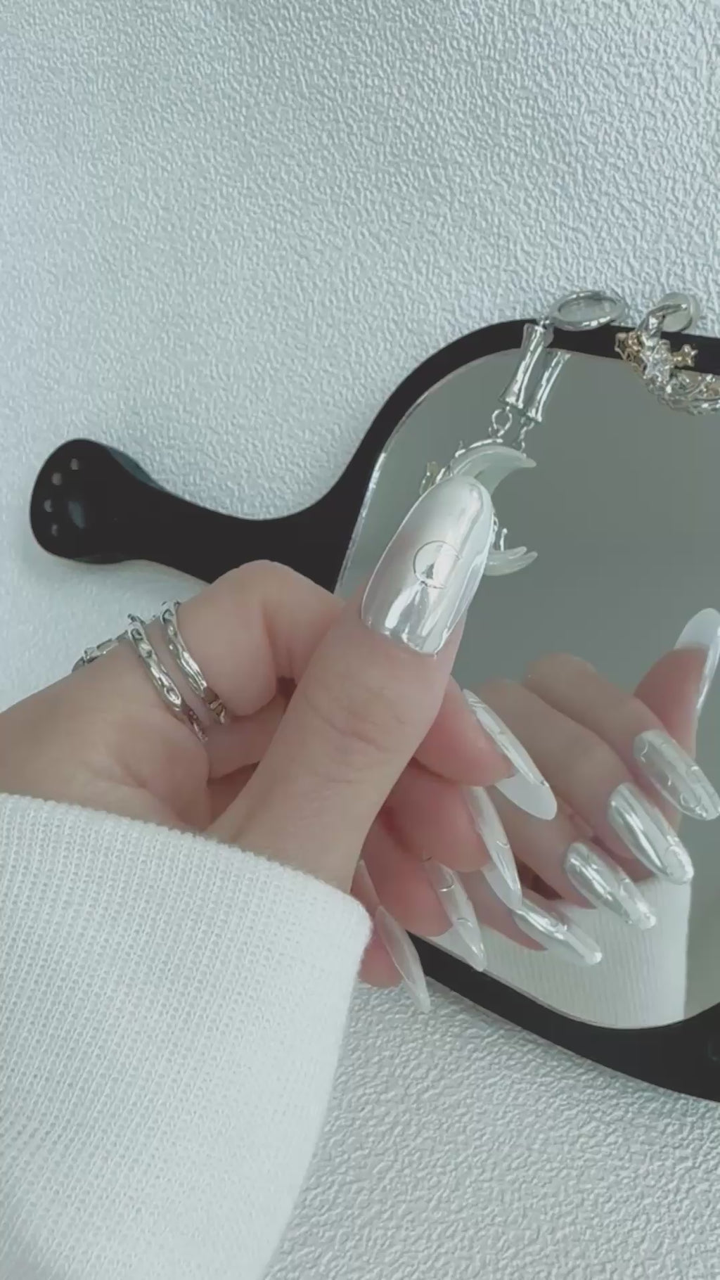 Moonlit Cosmos - SILVER SATELLITE Nails | Galaxy Aura Press-Ons