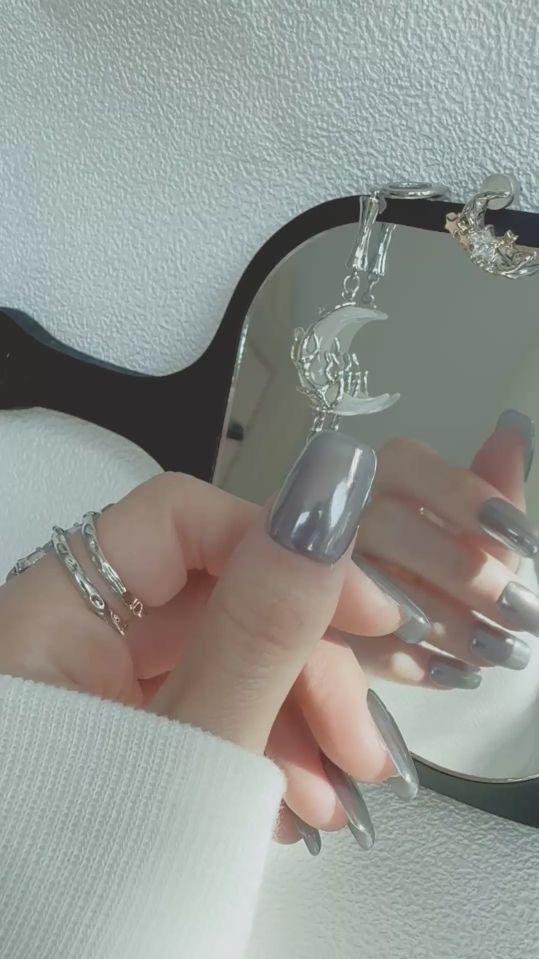 Moonlit Cosmos - TITANIUM MOON Nails | Galaxy Aura Press-Ons